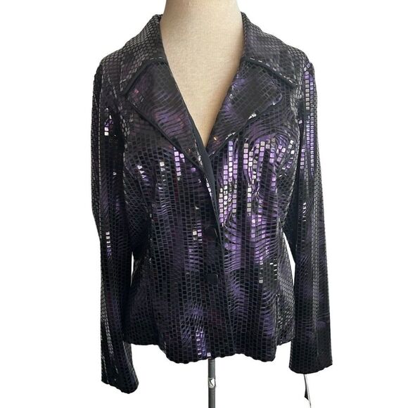 NEW FRANK LYMAN size 16 Purple Black Sequin Blazer Jacket Party Evening - Picture 9 of 9